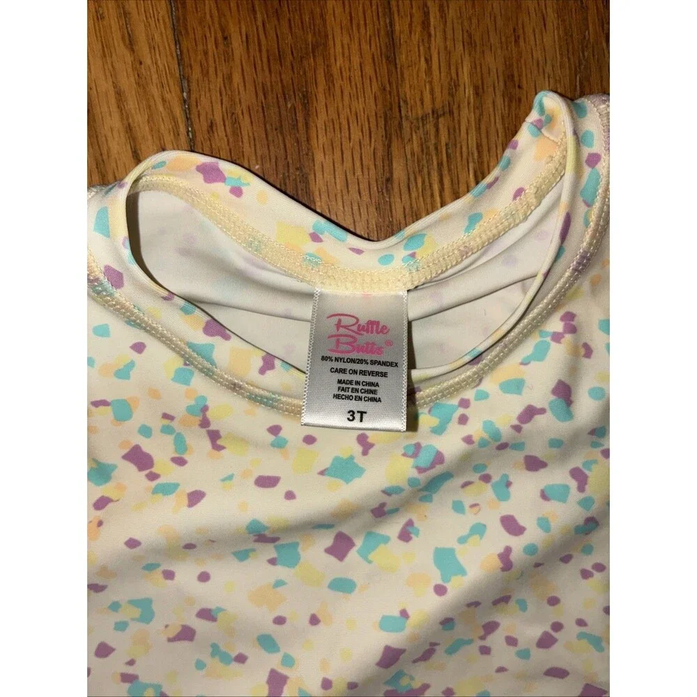 Ruffle Butts Swim Shirt Size 6 Rash Guard Long Sleeve Ruffles Confetti Beige